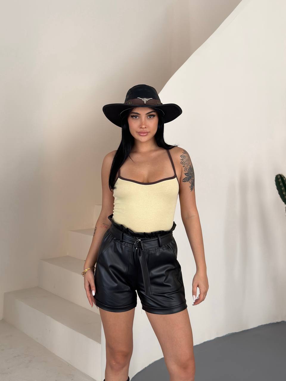 Ribbed Cami & Paperbag Shorts Set