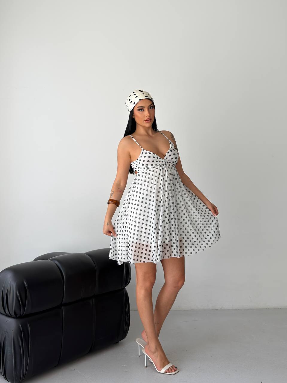 Polka Dot Twist-Front Babydoll Dress