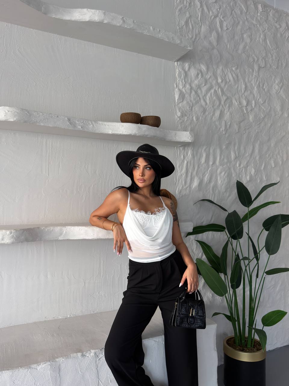 Cowl-Neck Lace-Trim Top