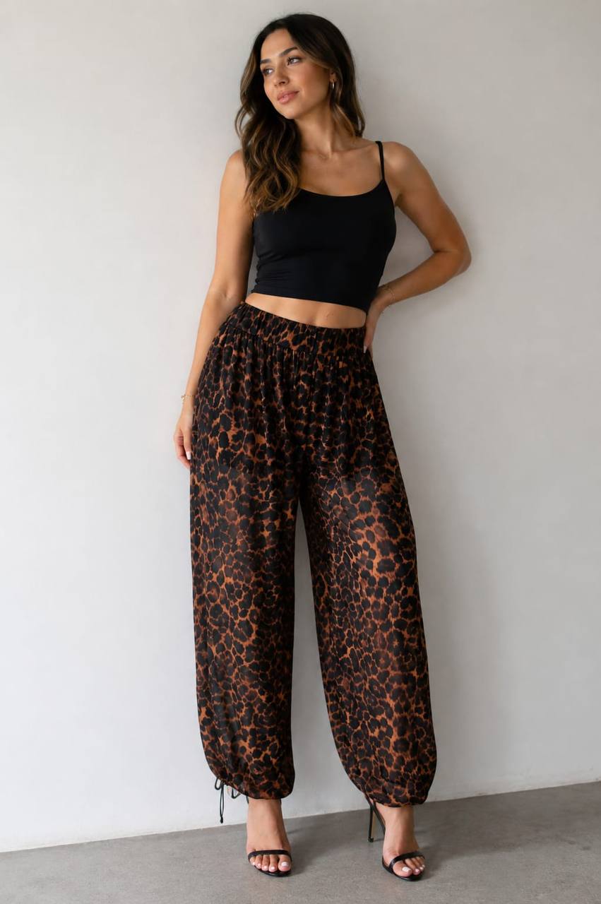 Leopard Print Wide-Leg Pants