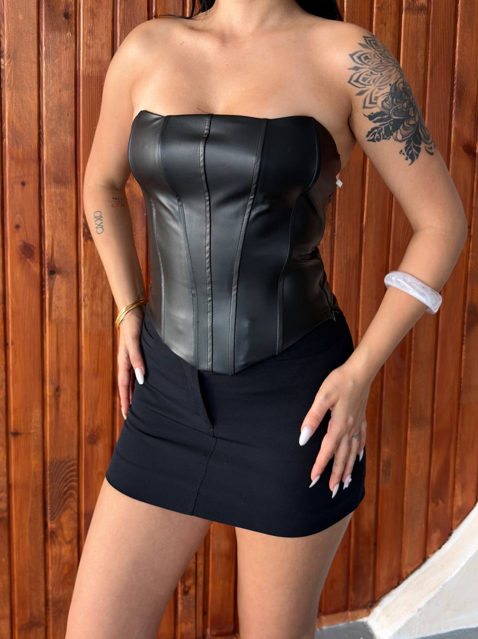 Leather Strapless Corset Top